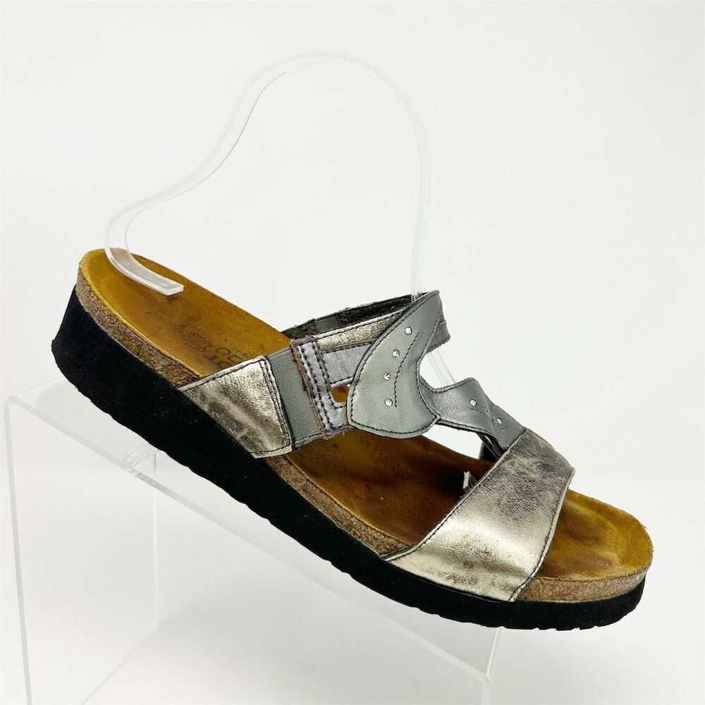 Naot Kimberly Silver and Gold Slip On Wedge Sandal Size 10** Casual Summer